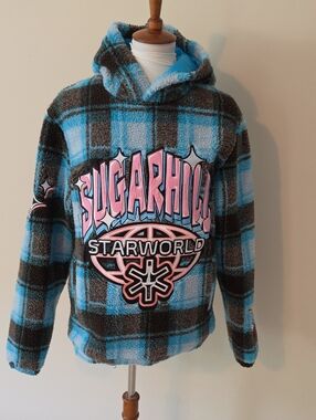SUGARHILL Blue Plaid Hoodie Pullover Jacket